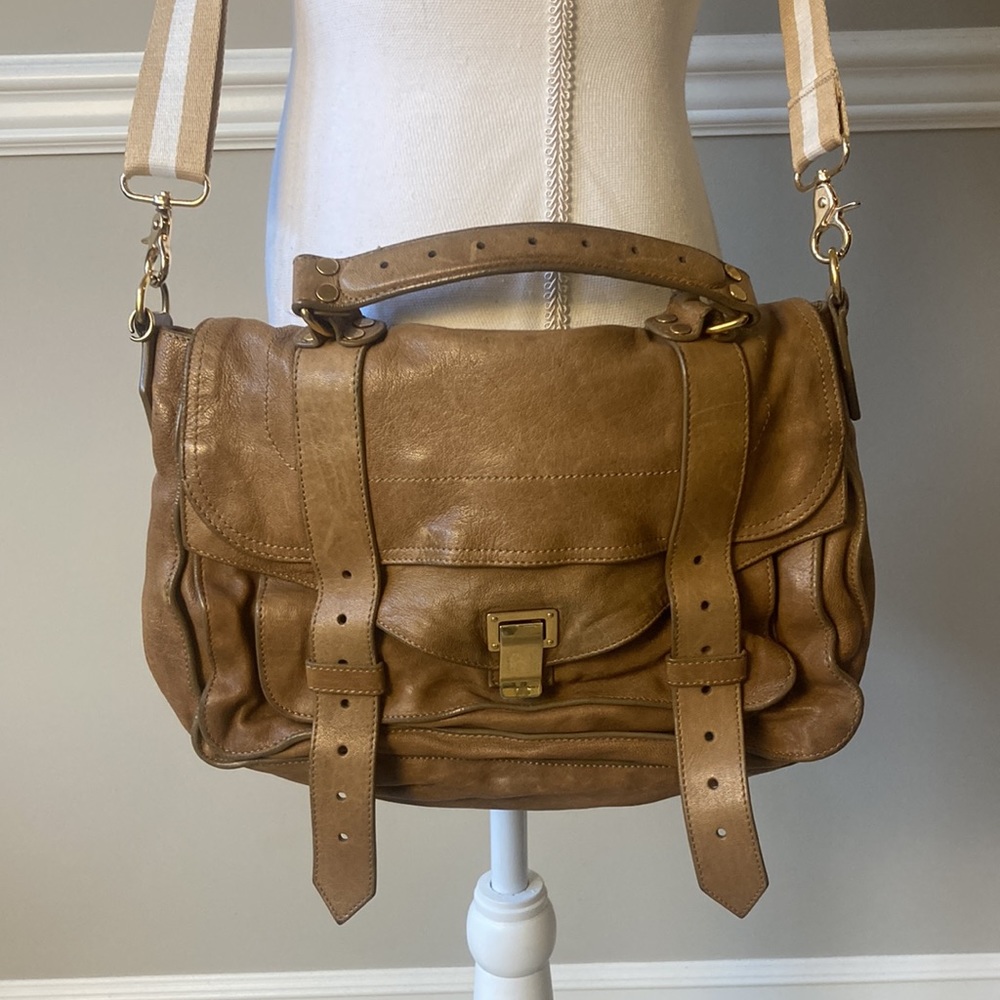 Proenza Schouler PS1 Medium Brown Leather Satchel Crossbody Bag Gold Hardware